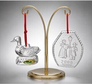 Lot of 2 Waterford 2000 Crystal Christmas Ornaments Duck & Carolers Box & Pouch